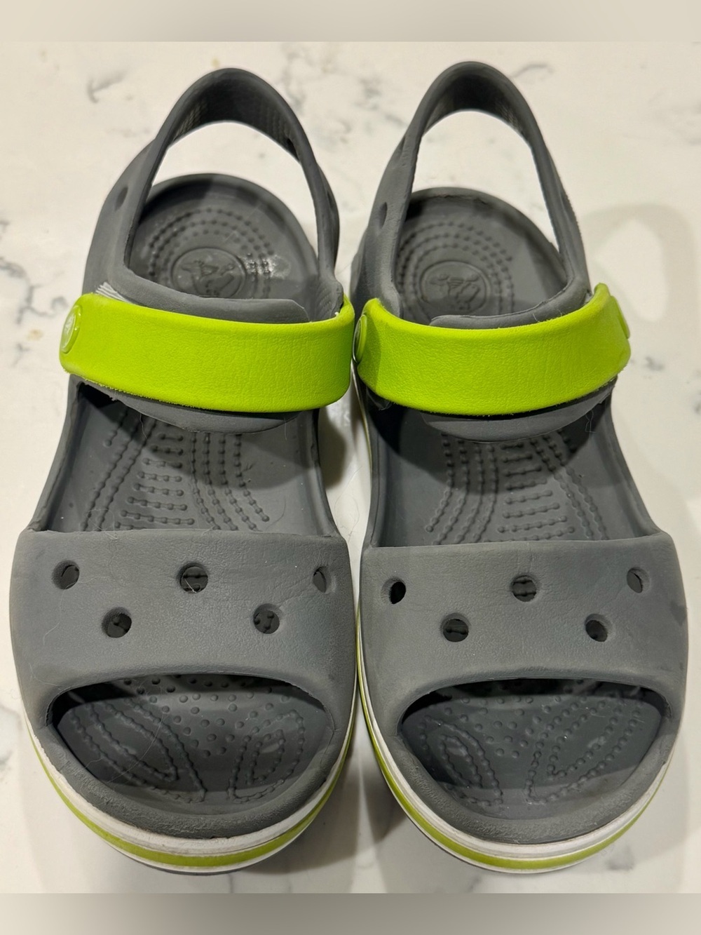 Crocs Bayaband Gray Green Sandals Shoes Youth Size 13 Strappy Waterproof Summer
